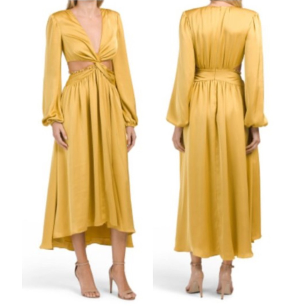 NWT Ramy Brook Exclusive Madison Long Sleeve Cutout Maxi Dress Honey Women's 8